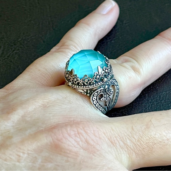Konstantino Sterling Silver Turquoise Rock Crystal doublet ring - Picture 3 of 14